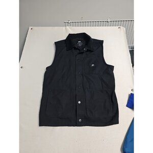Vans Drill Chore Coat Vest L Black Canvas Snap Button Utility Outdoor Pockets